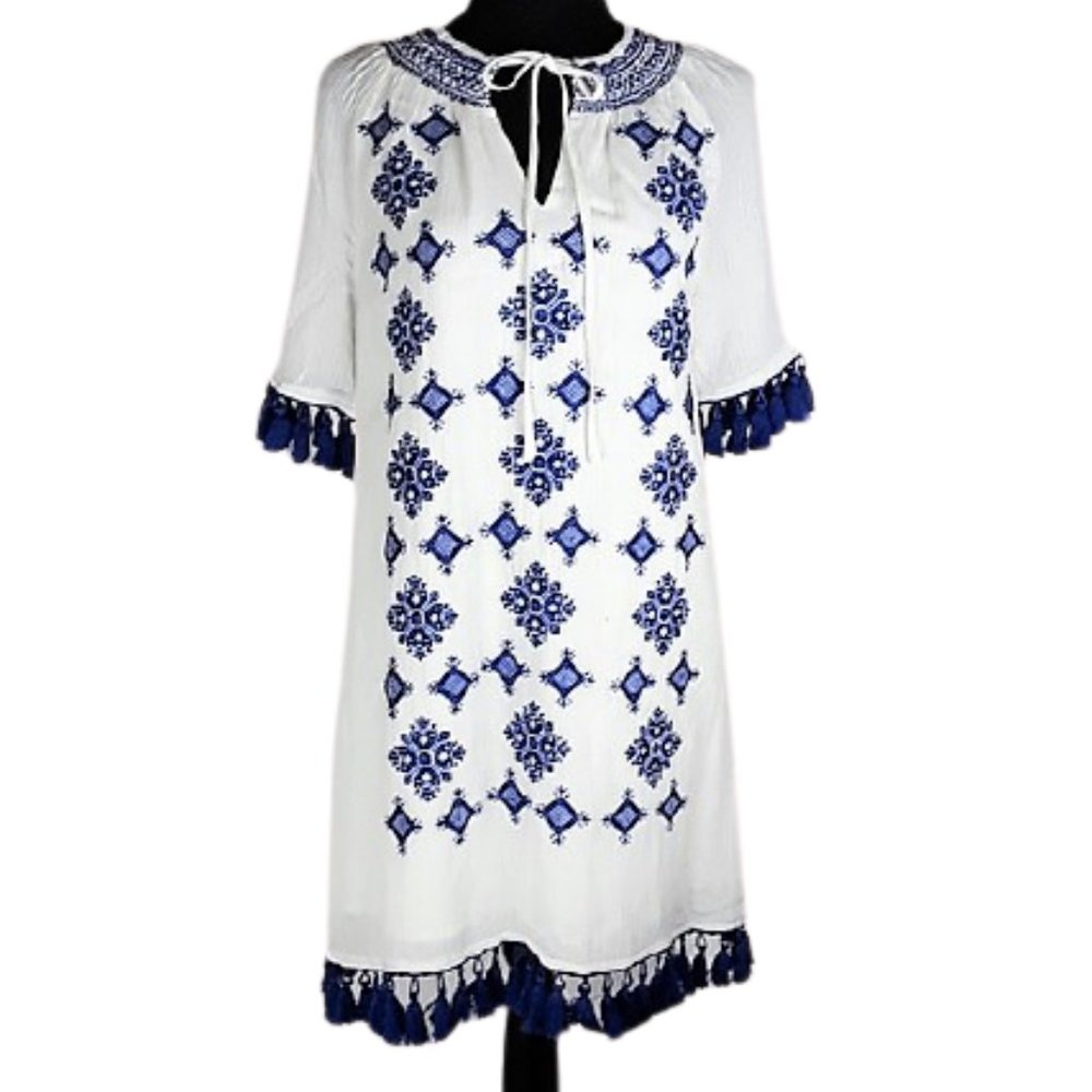SugarLips White Dress with Blue Embroidery